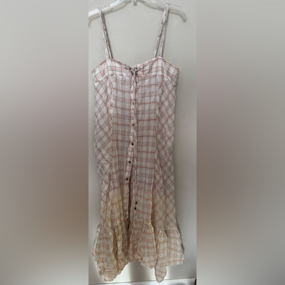 Free People Plaid City Sleeveless Ruffle Lace Up Bodice Maxi Top Dress l - Picture 3 of 3